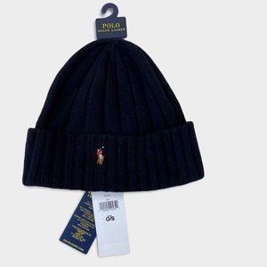 NEW Polo Ralph Lauren Mens Pony Logo Knitted Wool Beanie Hat Cap Black
